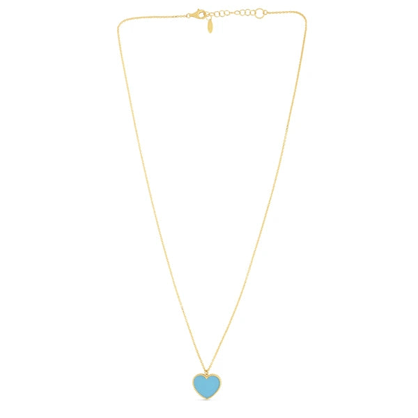 14K Gold Turquoise Paste Heart Necklace