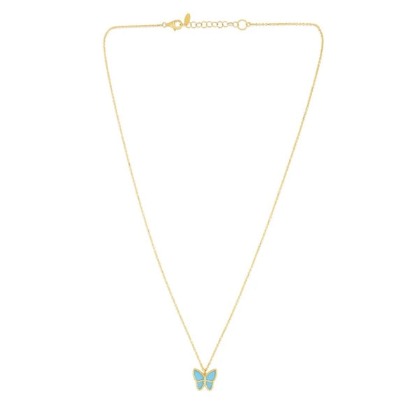 14K Gold Turquoise Paste Butterfly Necklace