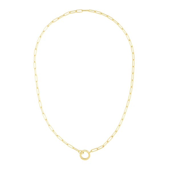 14K Gold 3.2mm Charm Clasp Paperclip Necklace