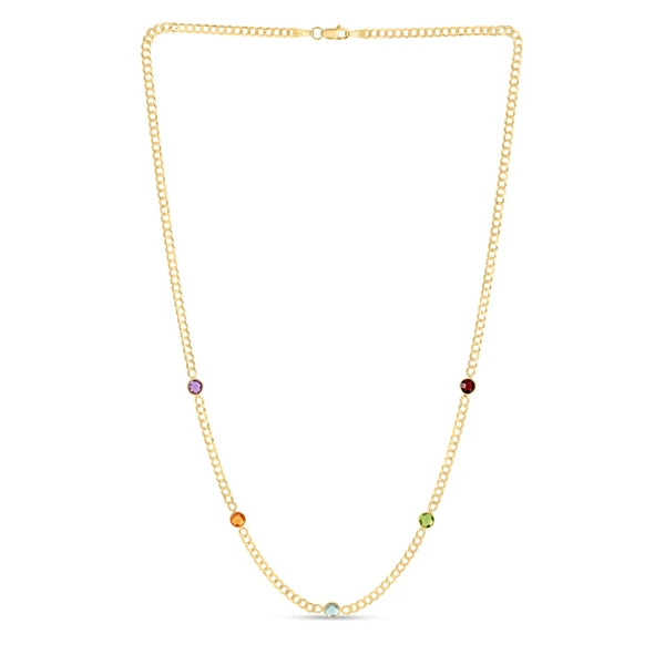 14K Multi Gemstone Curb Chain Necklace