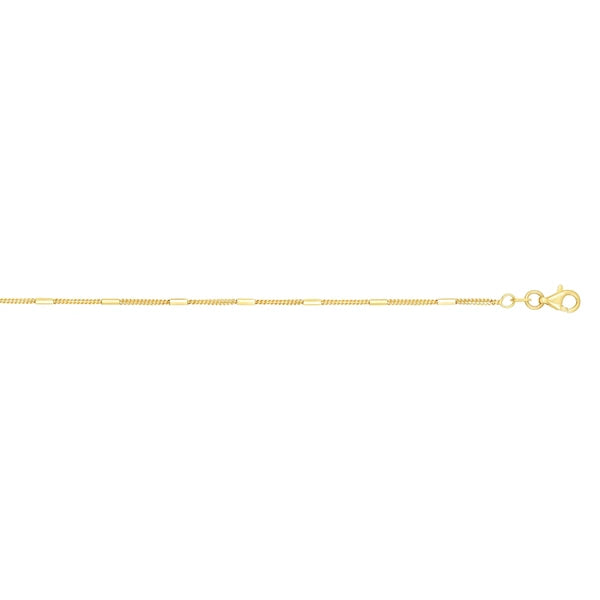 14K Gold 1.3mm Polished Bar Station Saturn Chain