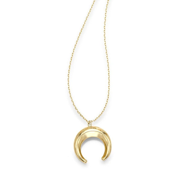 14K Gold Puffed Crescent Necklace