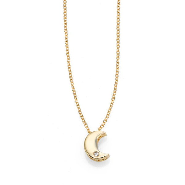 14K Gold .005ct Diamond Moon Necklace