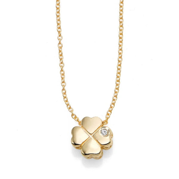 14K Gold .005ct Diamond Clover Necklace