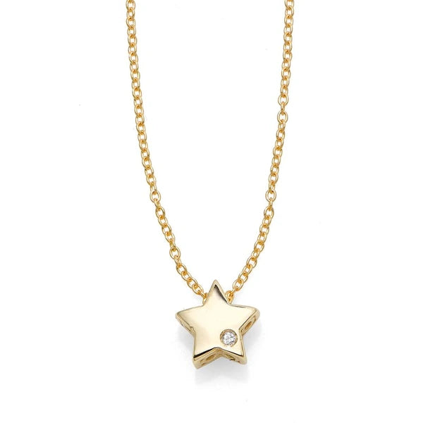 14K Gold .005ct Diamond Star Necklace