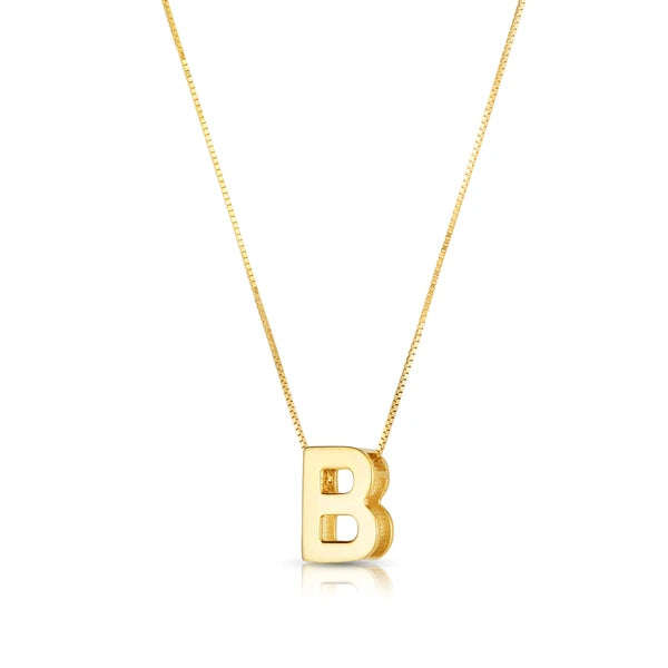 14K Gold Block Letter Initial B Necklace