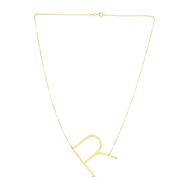 14K Gold Large Initial R Necklace