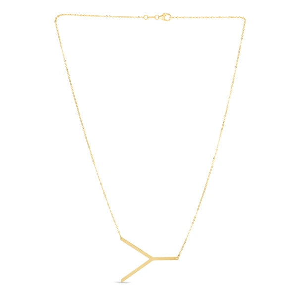 14K Gold Large Initial Y Necklace