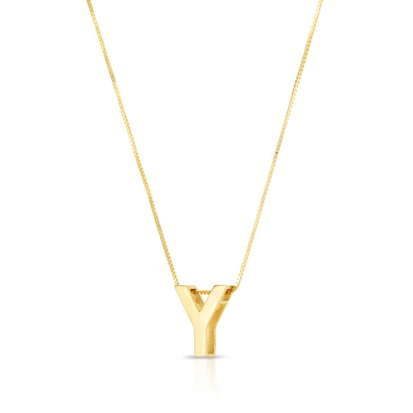 14K Gold Block Letter Initial Y Necklace