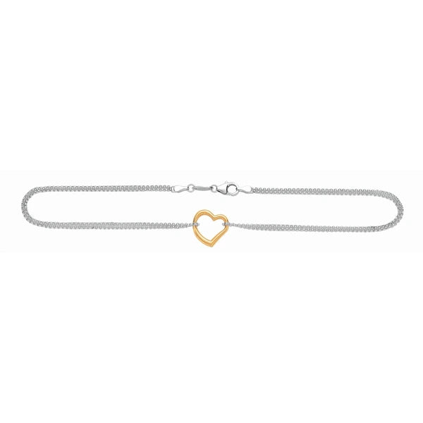 14K &amp; Silver Heart Anklet
