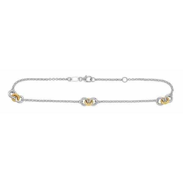 14K &amp; Silver Stationed Circles Anklet