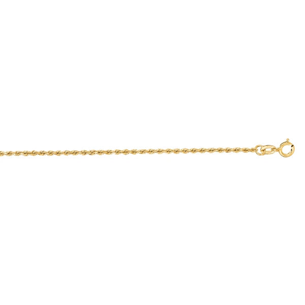 14K Gold 16" 1.4mm Diamond Cut Royal Rope Chain