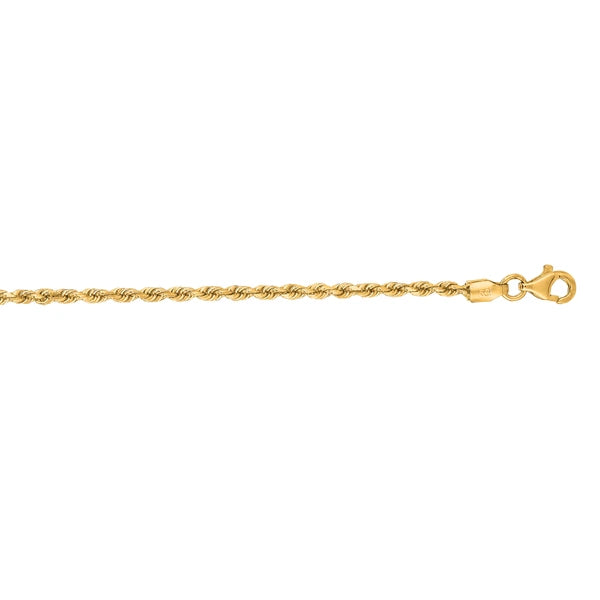 14K Gold 16" 2mm Diamond Cut Royal Rope Chain