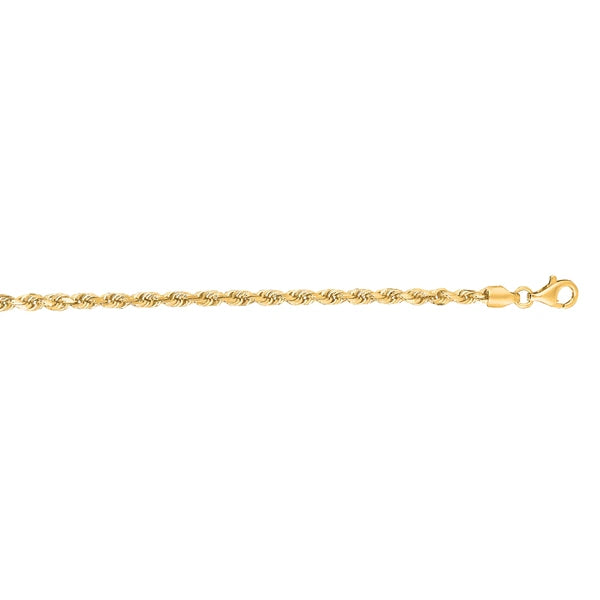 14K Gold 8" 3mm Diamond Cut Royal Rope Chain