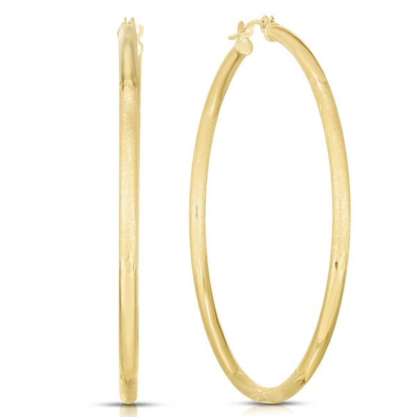 14K Yellow Gold 2mm Diamond Cut &amp; Polished Design Hoop Earring