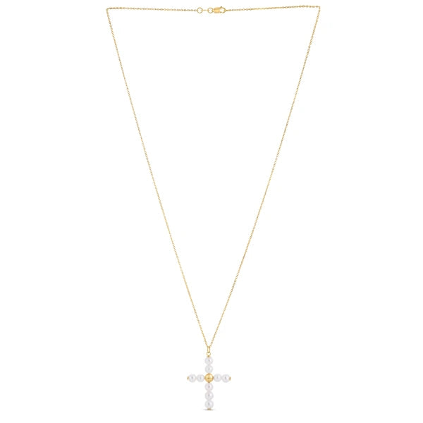 14K Gold Pearl Cross Pendant