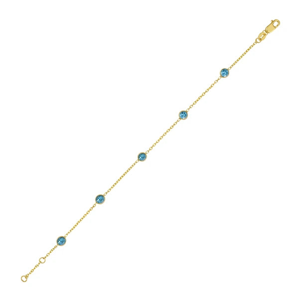 14K Blue Topaz Station Bracelet
