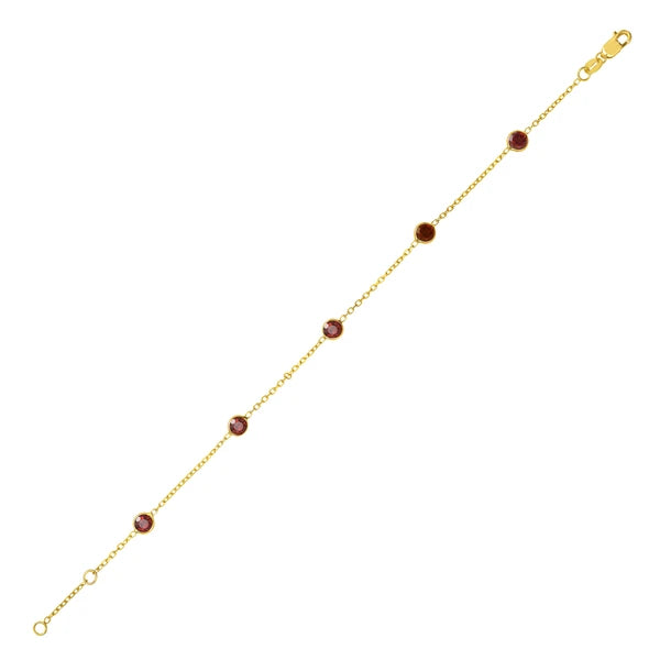 14K Garnet Station Bracelet