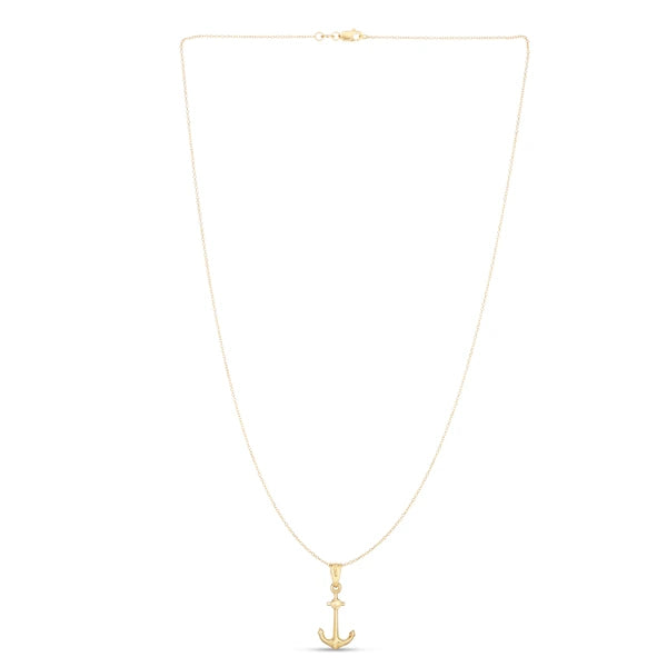 14K Gold Polished Anchor Necklace
