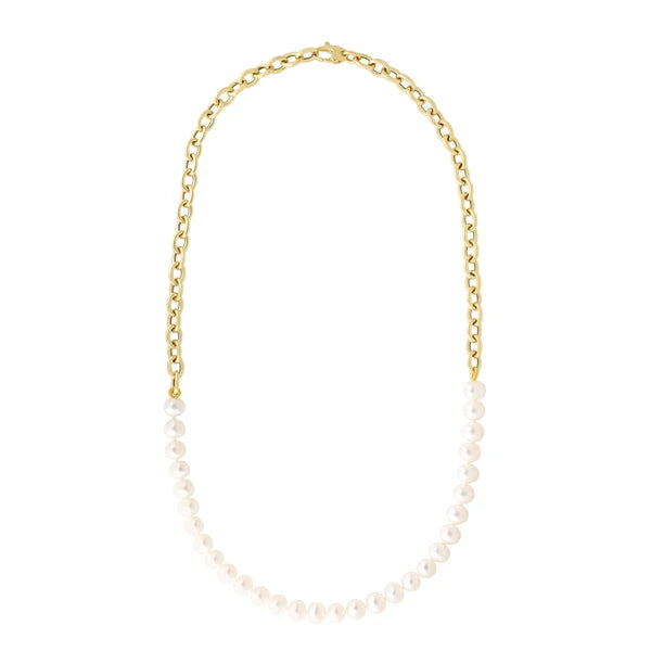 14k Gold Link and Pearl Necklace