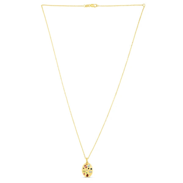 14K Gold Gemstone Inlay Oval Necklace