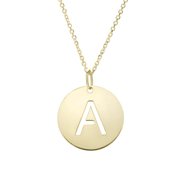 14K Gold Disc Initial A Necklace