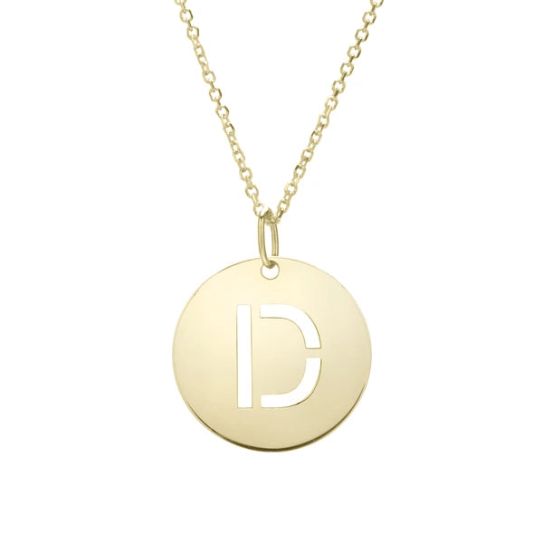 14K Gold Disc Initial D Necklace