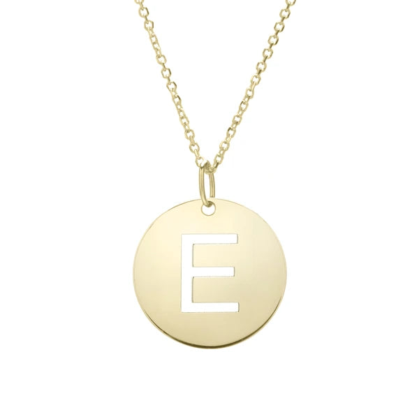 14K Gold Disc Initial E Necklace