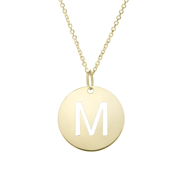 14K Gold Disc Initial M Necklace