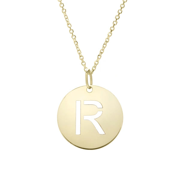 14K Gold Disc Initial R Necklace