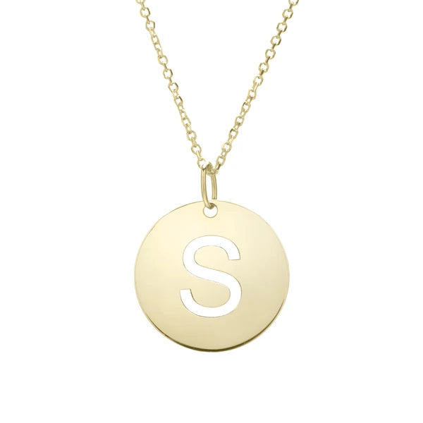 14K Gold Disc Initial S Necklace