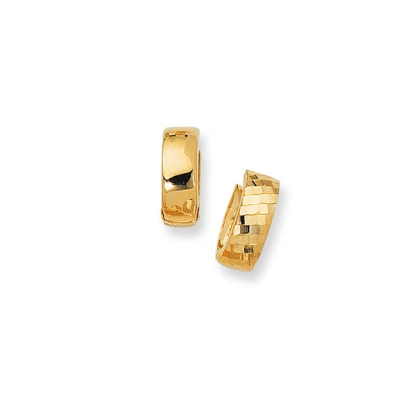 14K Gold Reversible Diamond Cut &amp; Polished Huggie Earring