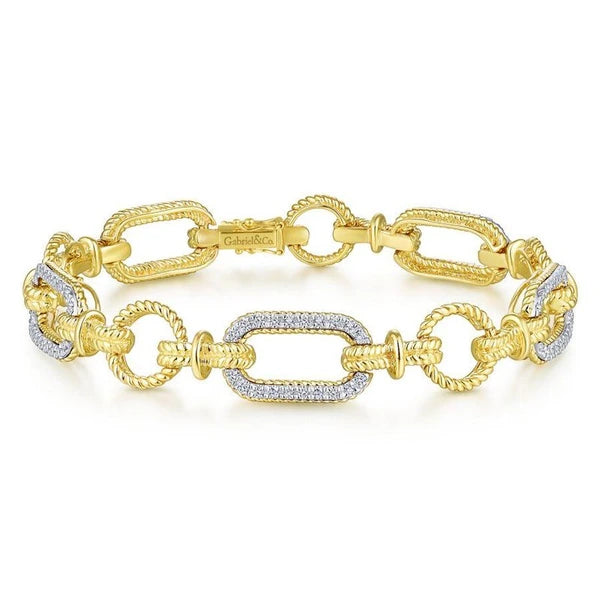 14K Yellow and White Gold Diamond Bracelet with Alternating Links