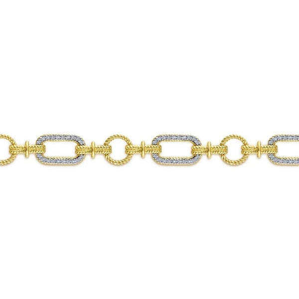 14K Yellow and White Gold Diamond Bracelet with Alternating Links