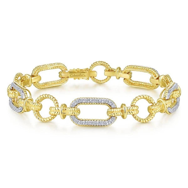 14K Yellow and White Gold Diamond Bracelet with Alternating Links