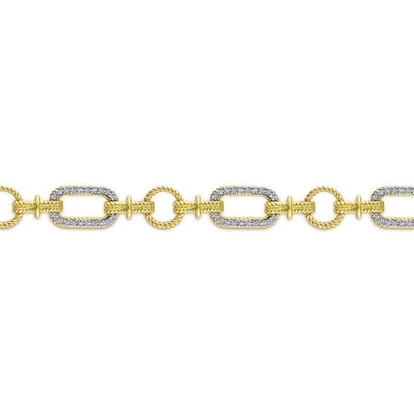 14K Yellow and White Gold Diamond Bracelet with Alternating Links