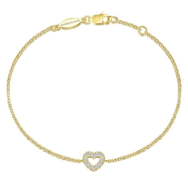 14K Yellow Gold Chain Bracelet with e Diamond Heart