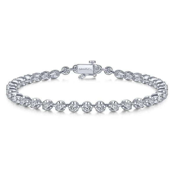 14K White Gold Buttercup Set Diamond Tennis Bracelet
