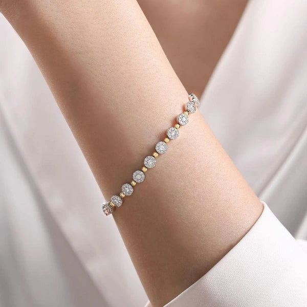 14K White-Yellow Gold Diamond Cluster Bracelet