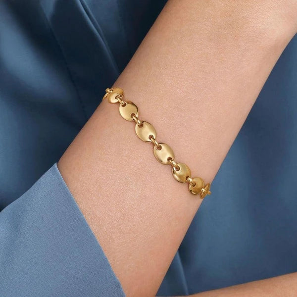 14K Yellow Gold Oval Station Tennis Bracelet
