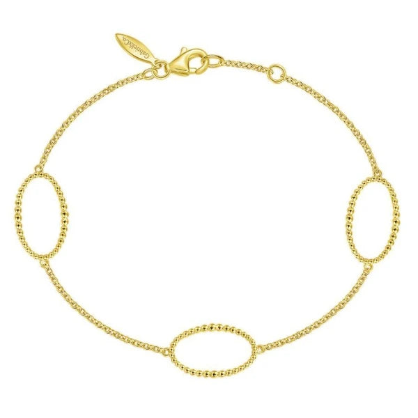 14K Yellow Chain Bracelet with Beaded Oval Link Stations