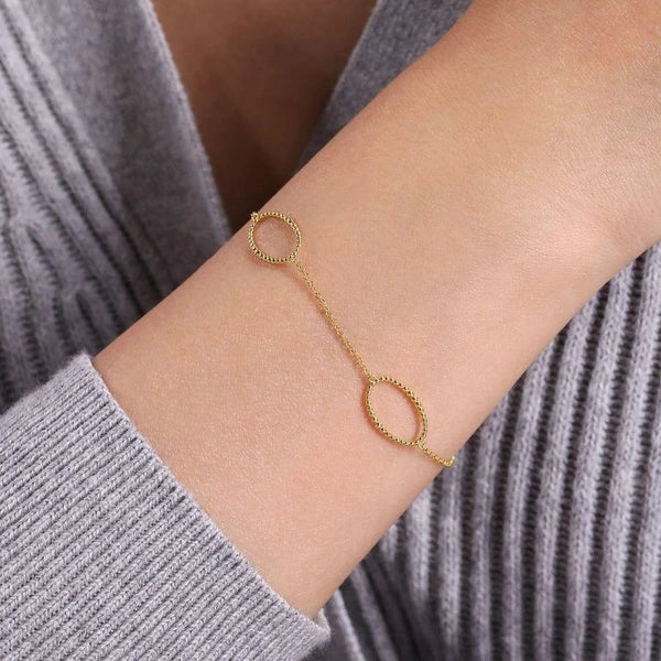 14K Yellow Chain Bracelet with Beaded Oval Link Stations