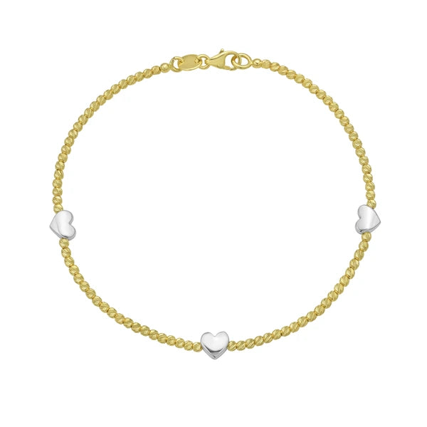 14K Heart Station Bead Bracelet