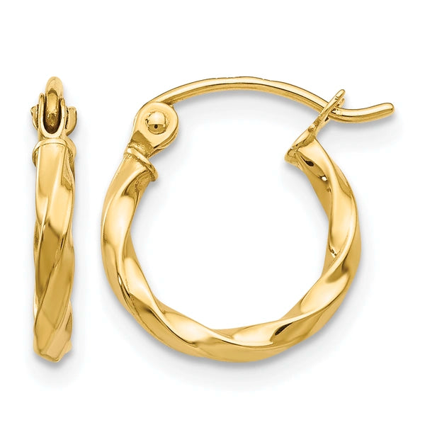 2mm Gold Twisted Tube Hoop Earrings