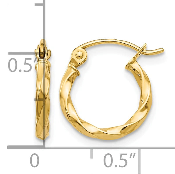 2mm Gold Twisted Tube Hoop Earrings