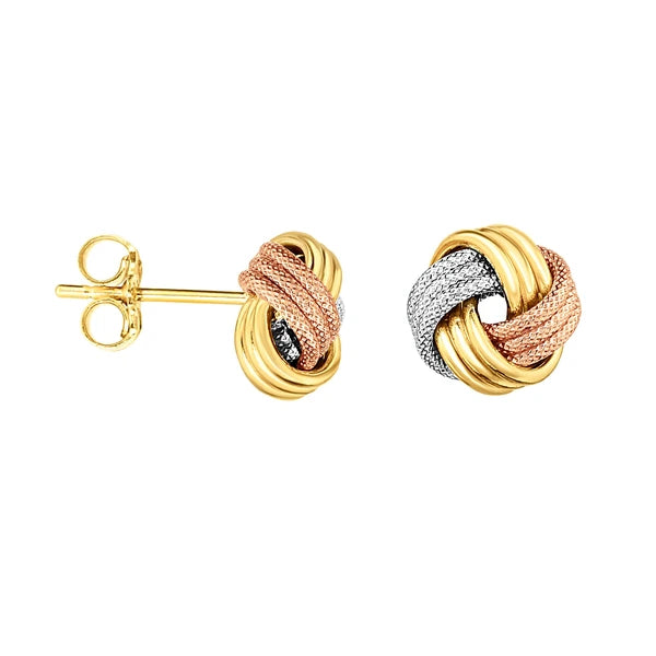 14K Gold Polished &amp; Diamond Cut Love Knot Stud Earring