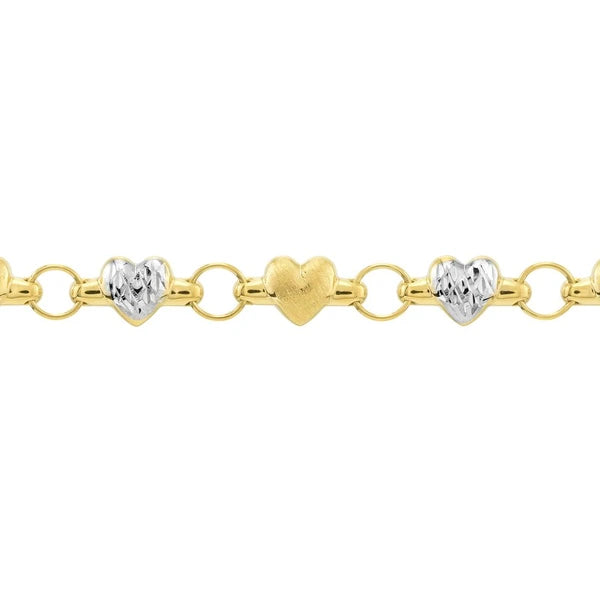 Two-Tone Stampato D/C and Satin Hearts Anklet