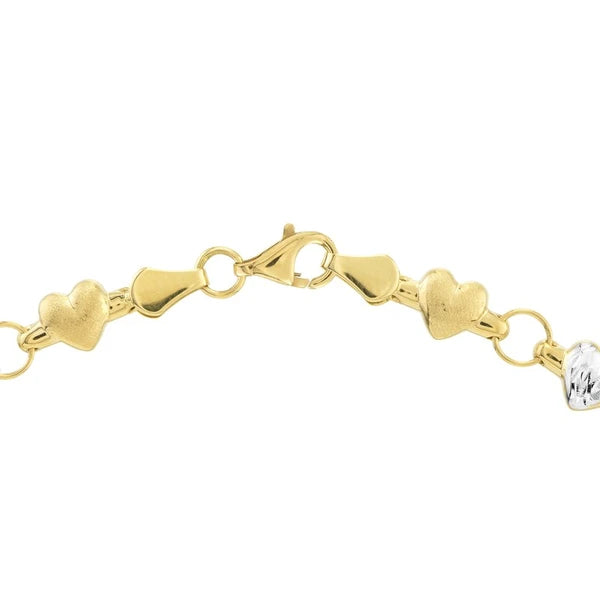 Two-Tone Stampato D/C and Satin Hearts Anklet