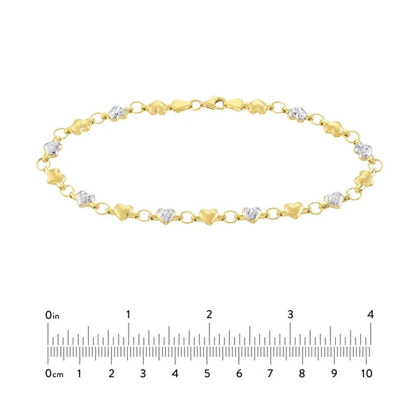 Two-Tone Stampato D/C and Satin Hearts Anklet