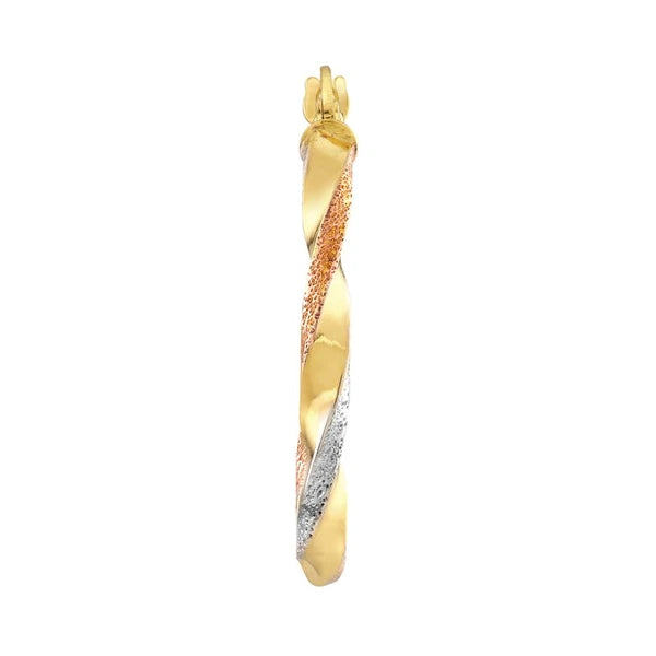 Tri-Color Twisted Oval Hoop Earrings